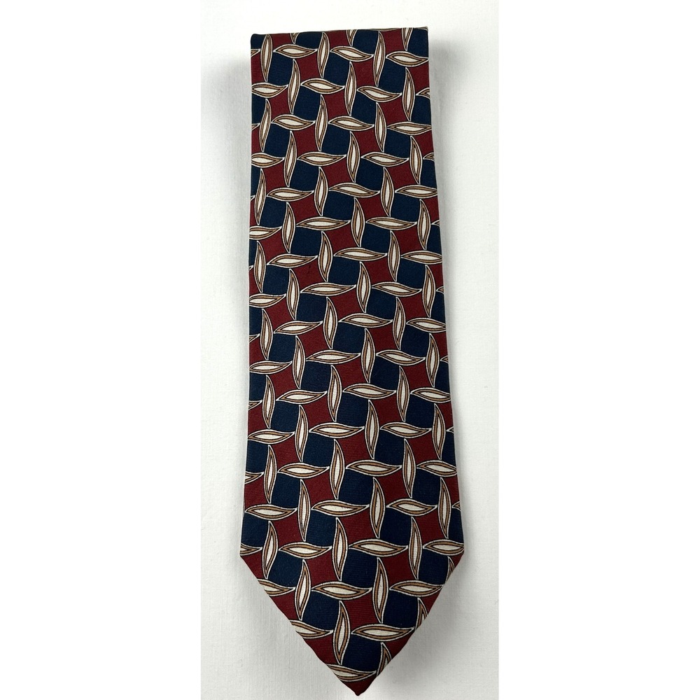 Gitman Bros Saks Silk Tie Burgundy Navy Geometric XLT Extra Long Wide USA
